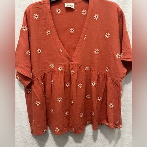 BiBi Terracotta Floral V-Neck Blouse